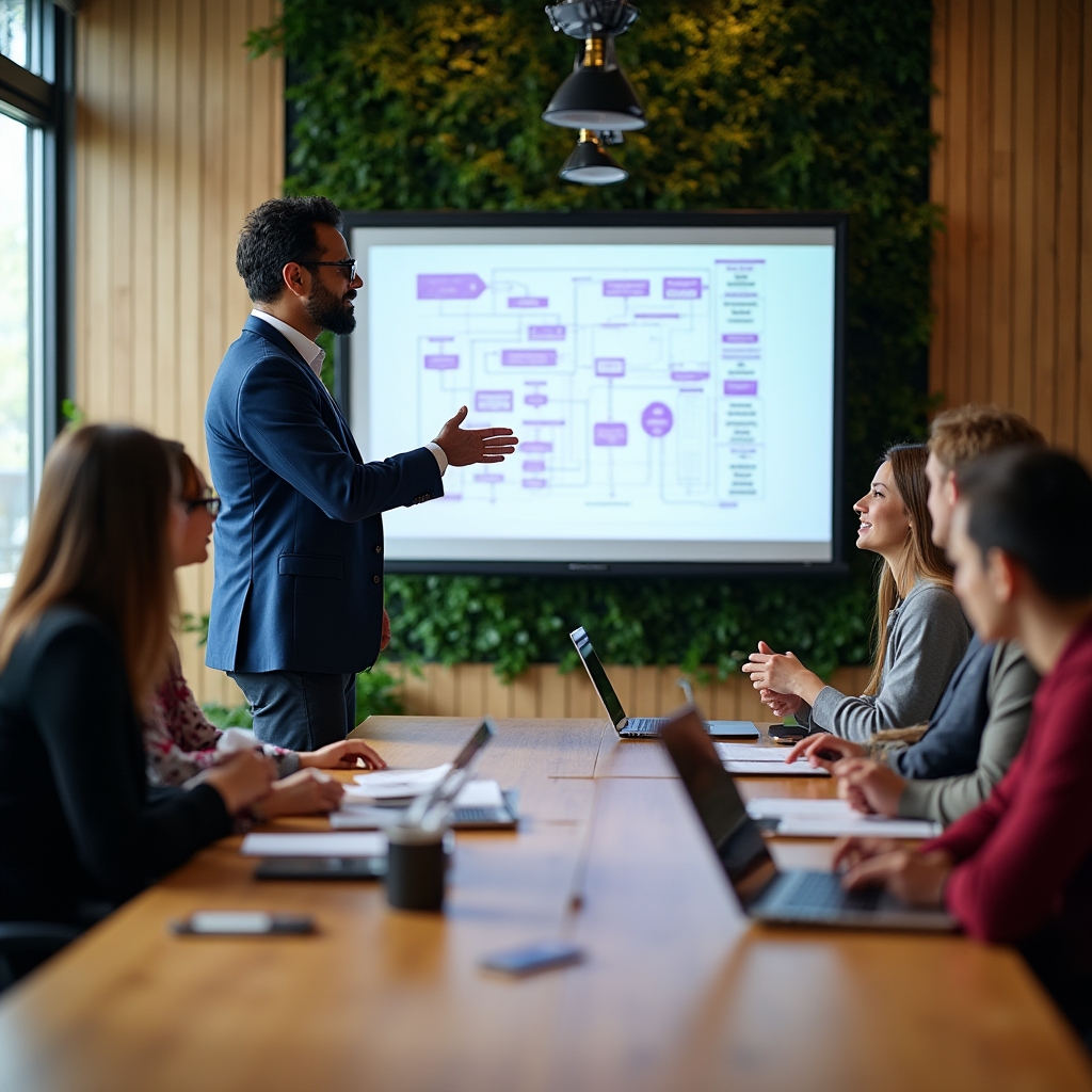 Workshop-Session mit Team und Datenvisualisierungen